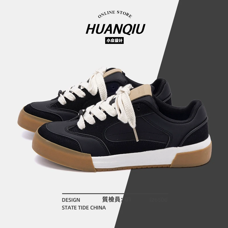 环球黑色鞋子男款2024新款秋冬透气板鞋百搭小众轻便休闲运动男鞋