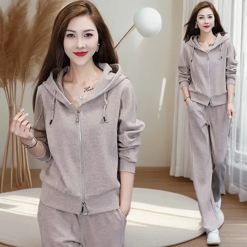 洋气运动装套装女春秋连帽卫衣两件套2025新款秋季休闲跑步服减龄