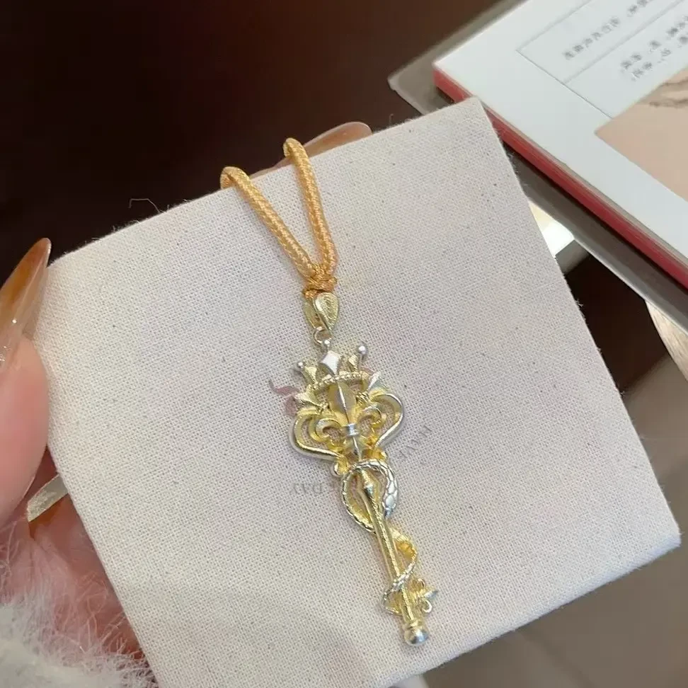 吊坠足银 足银描金珐琅钥匙项链小众设计毛衣链配饰高级百搭