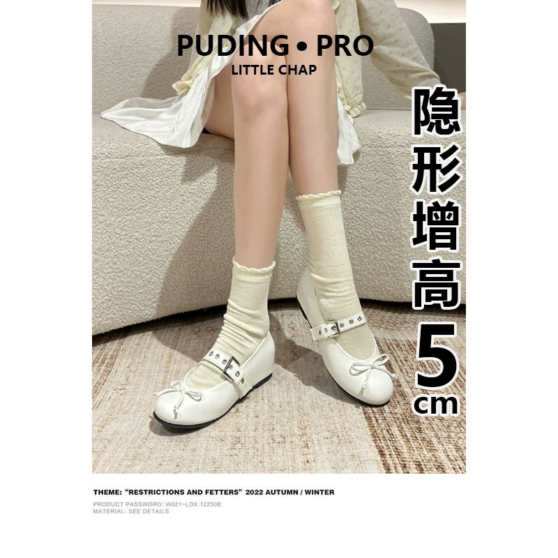 欧若风~韩版内增高单鞋女2025新款春季温柔小个子蝴蝶结芭蕾舞鞋