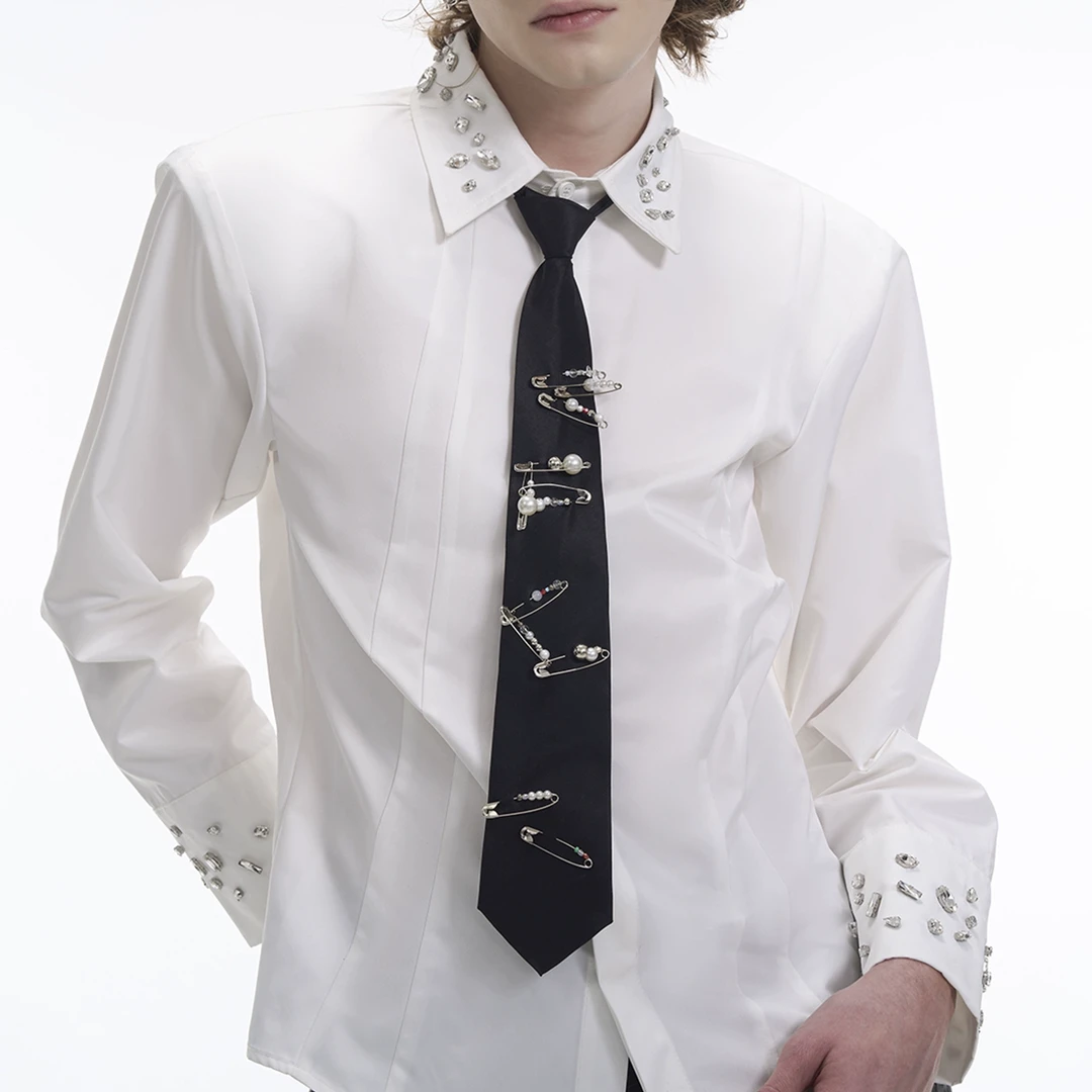 STARTEXCEEDEND原创手工定制珍珠别针懒人领带男士高级感个性领结