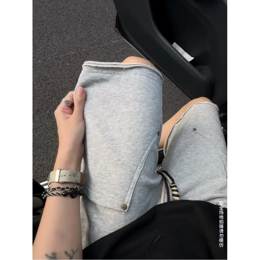 男生灰色铆钉短裤男款夏季薄款轻奢痞帅裤子【现货高品质内里包边】