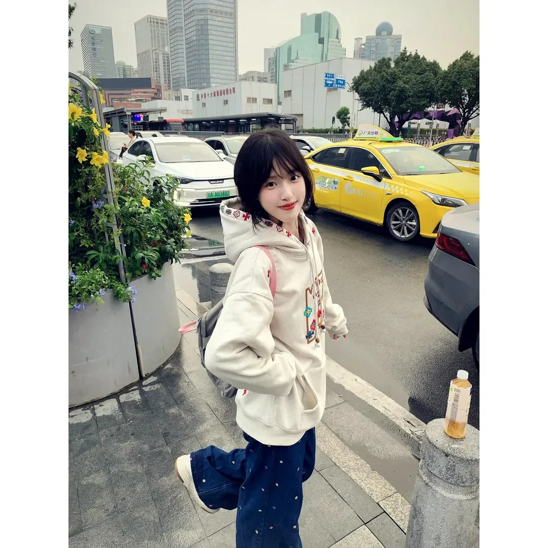 美式慵懒刺绣高街连帽卫衣女秋冬加绒加厚oversize设计感外套上衣