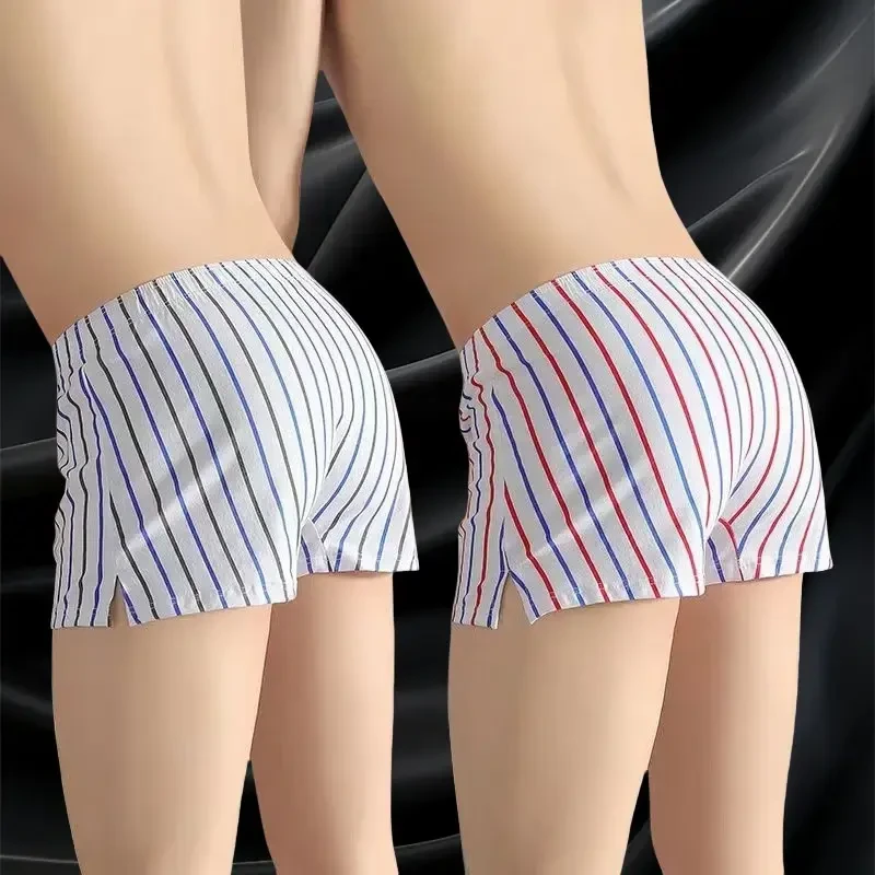 纯棉条纹男士短裤无痕大码平角底裤韩版潮流2025薄款透气男士内裤