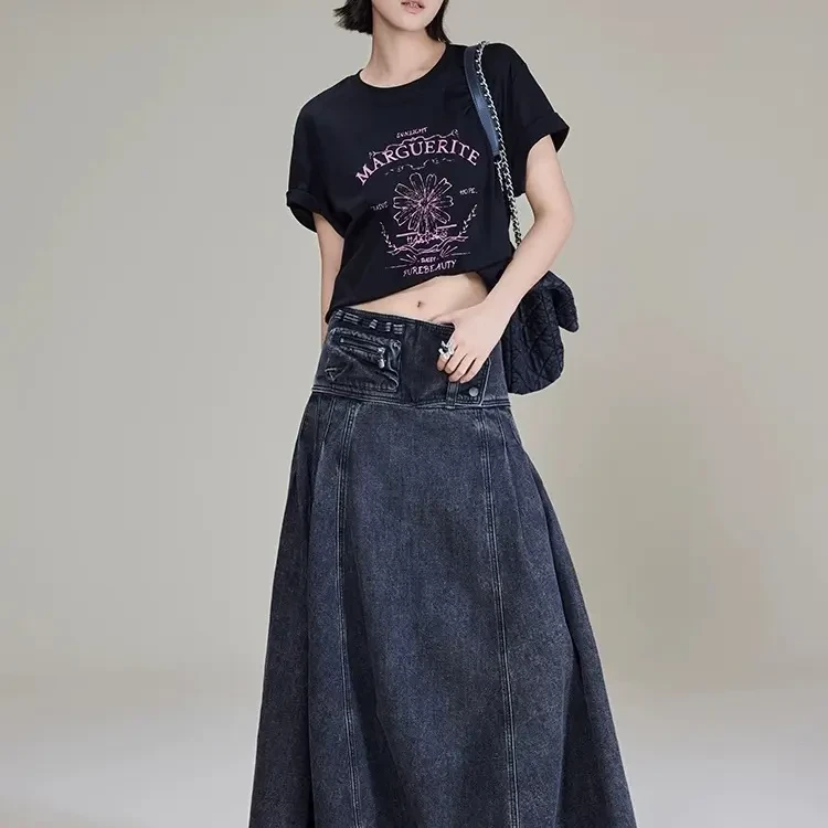 美洋MEIYANG【现货】叛逆少女半裙 斜纹炒盐宽袢腰包工装牛仔裙