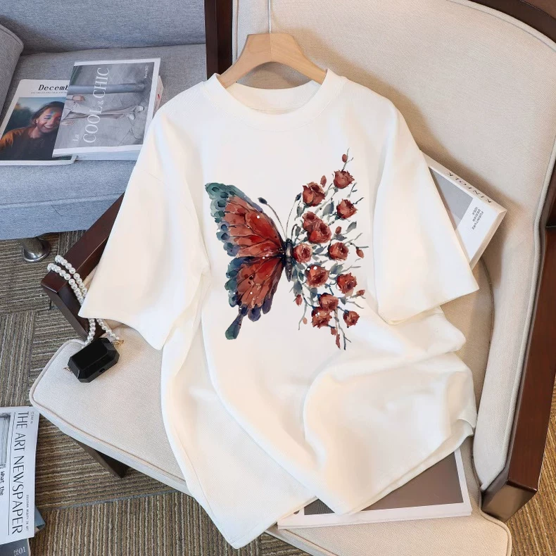 白色短袖t恤女夏季纯棉2025新款爆款设计感小众体恤宽松大码上衣