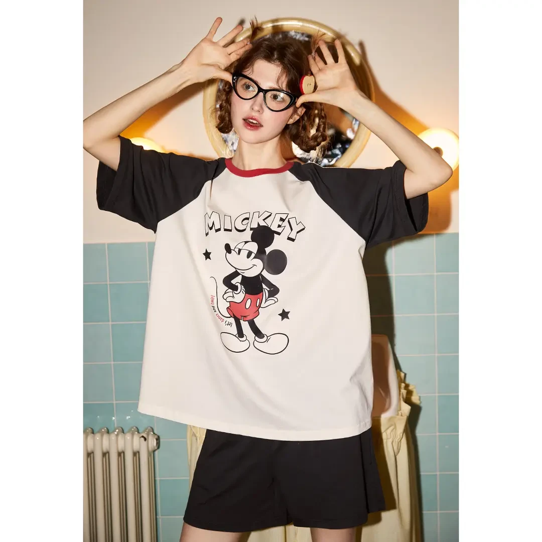 Gukoo/果壳睡衣女夏季米奇联名短袖卡通女家居服套装学生纯棉