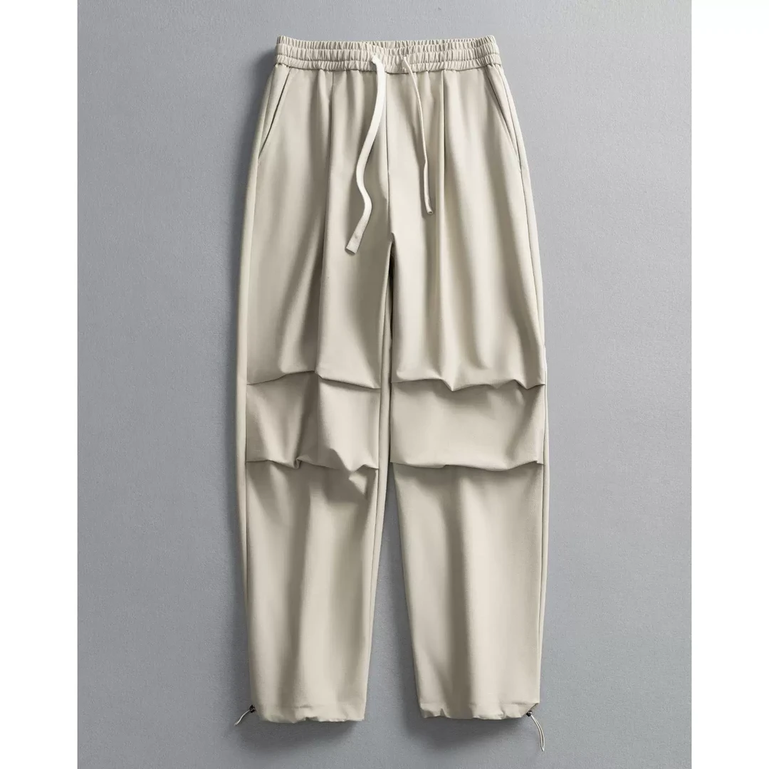 城市户外美式复古珠地棉直筒休闲裤男女膝盖褶皱百搭工装伞兵裤子