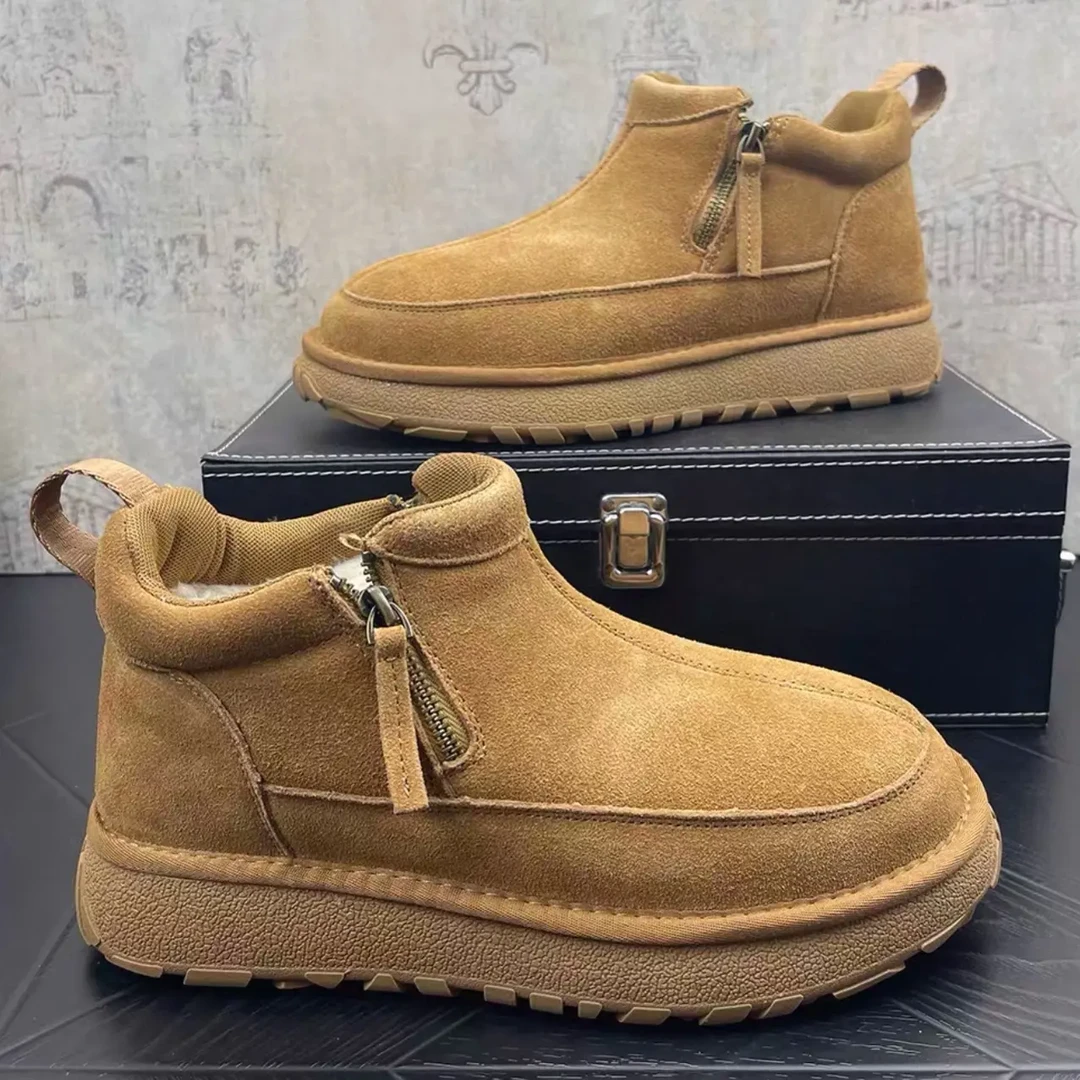 男士反绒皮休闲雪地靴秋冬季厚底加绒保暖加厚防寒时尚百搭棉靴