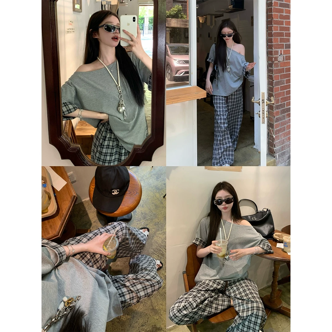 【韩妹chill常服】私心zui爱！韩系懒人格子套装 NN2504017