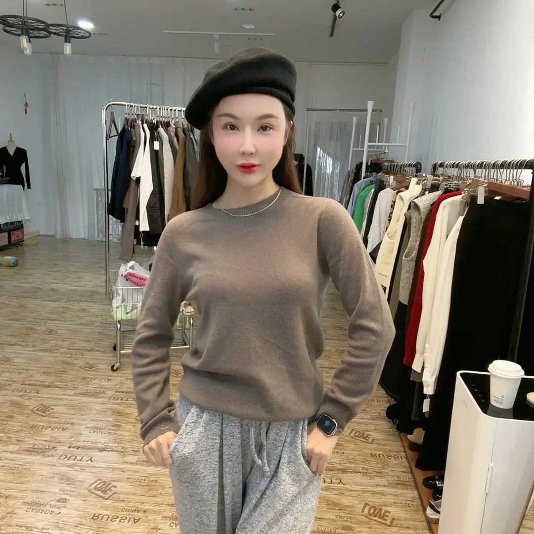 百搭薄款极简风纯色秋季毛针织衫毛衣常规半高领圆领时尚