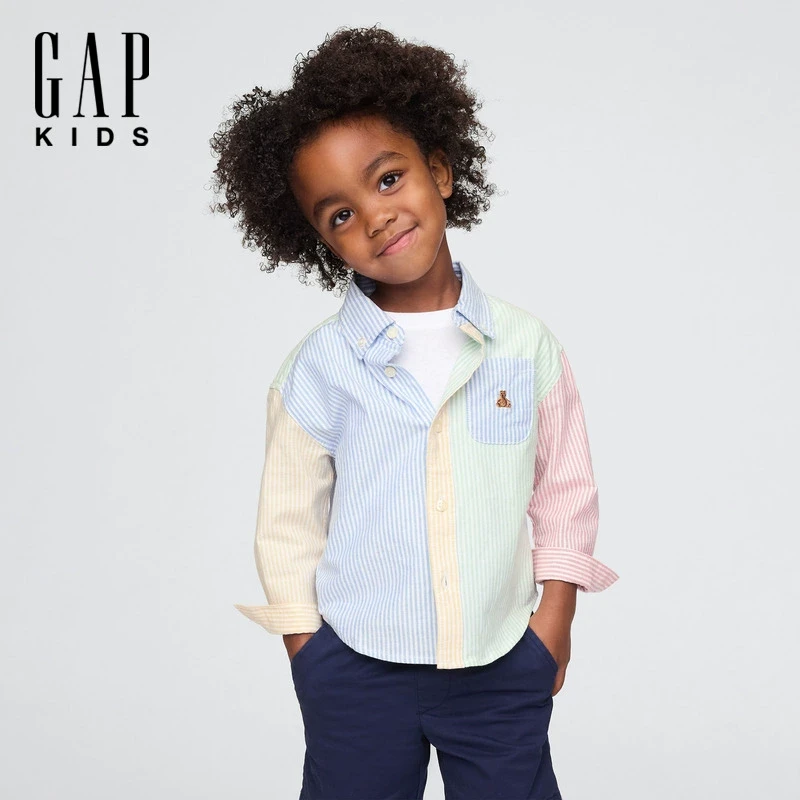 Gap男幼童2025春季新款口袋翻领长袖衬衫童趣儿童装美版724245