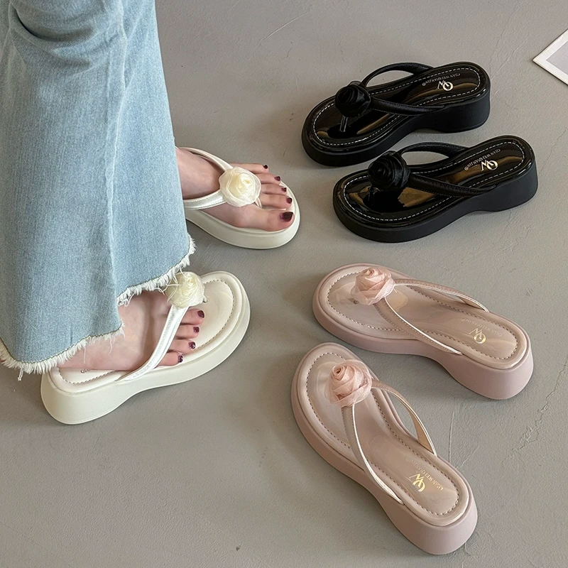 贾不假人字拖女外穿2025新款夏季仙女风时尚配裙子厚底夹趾凉拖鞋