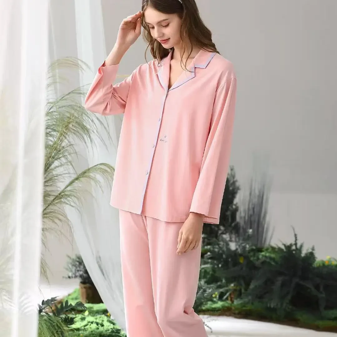 1610女士纯棉长袖长裤家居服睡衣套装