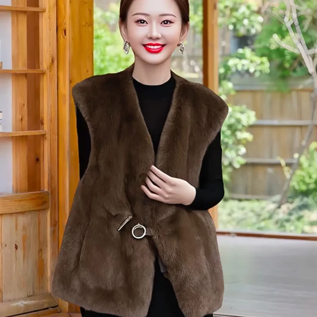 V03法式女士毛绒短款马甲纽扣V领保暖韩版秋冬新款时尚百搭显瘦