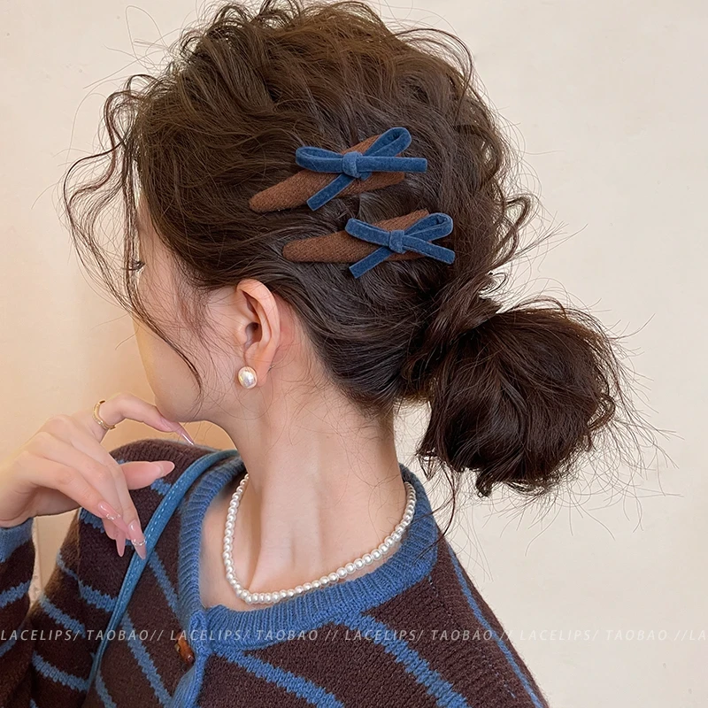 丝绒蝴蝶结撞色发夹女侧边发卡边夹前额刘海夹bb夹发饰2025新款秋