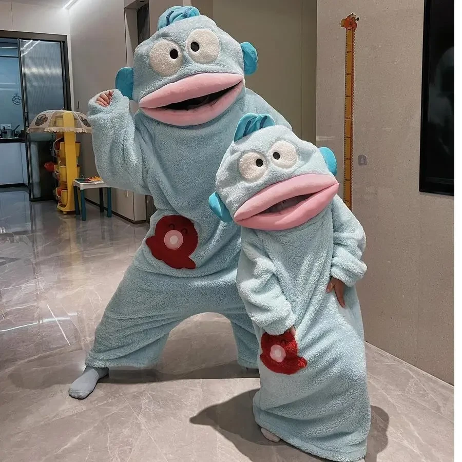 小丑鱼连睡衣亲子款冬季珊瑚绒可爱儿童睡袍搞怪大嘴鱼汉顿家居服