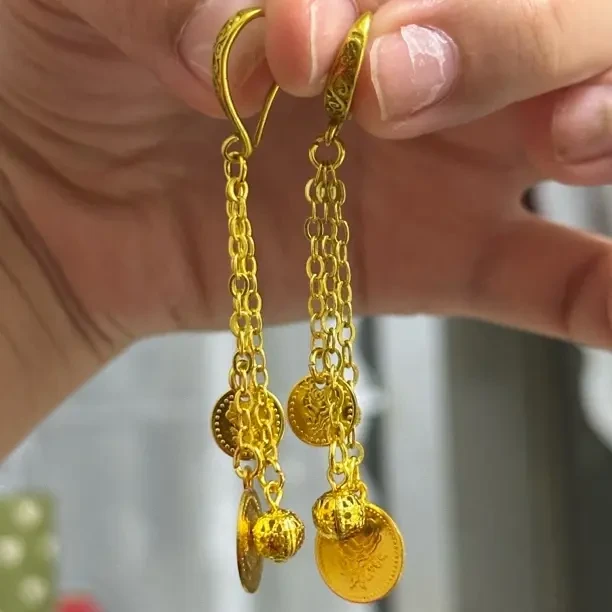 铜合金耳饰 铜合金耳饰 金色五福临门风格时尚气质百搭耳环