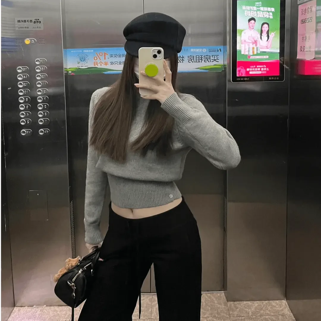 秋季美式辣妹长袖针织衫毛衣上衣高腰宽松裤子清冷系禅意衣服女