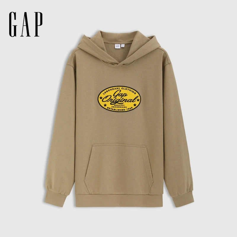 Gap男女装2025春季新款贴布绣logo袋鼠插袋连帽衫情侣卫衣 721290