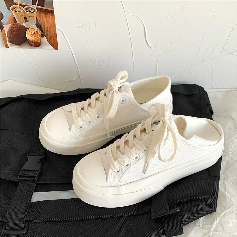 2025春季新款日系小众厚底大头鞋ins街拍百搭懒人鞋两穿小白鞋潮