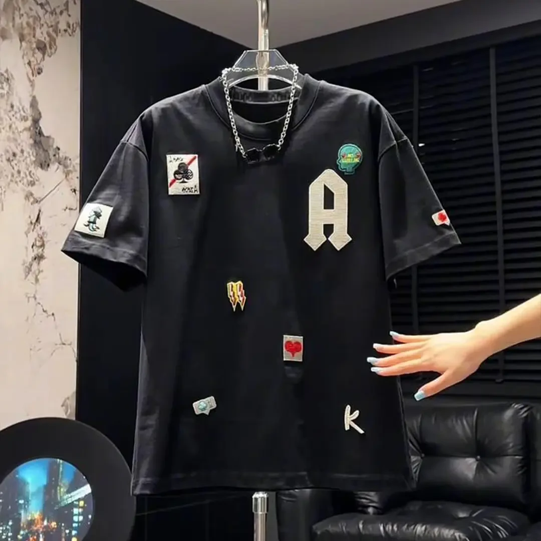 美式痞帅重磅短袖T恤青年男女百搭款夏季ins潮牌街头宽松圆领上衣