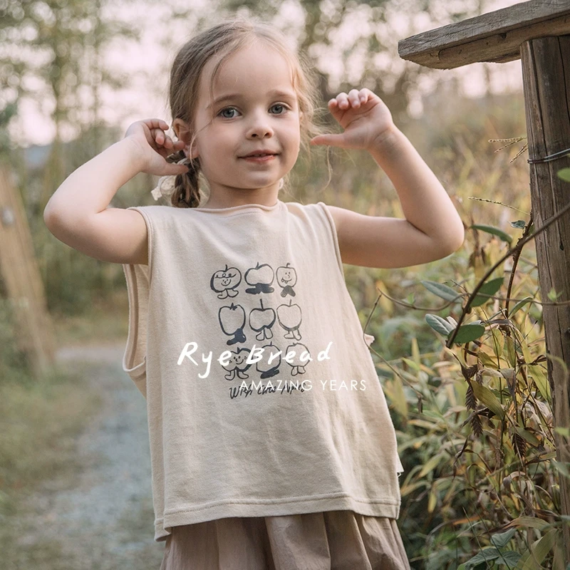 ryebread/黑面包童装 韩系卡通印花男女童圆领无袖背心SD5夏儿童