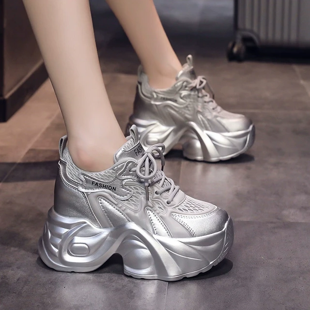 内增高老爹鞋女夏季网面透气2025新款厚底松糕休闲运动鞋女小个子