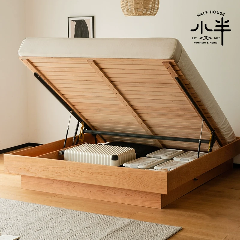小半家具北欧箱体实木日式小户型储物樱桃木无床头家用实木床
