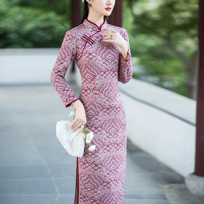 改良旗袍2025新款秋冬装高端修身显瘦中式优雅气质洋气长袖连衣裙