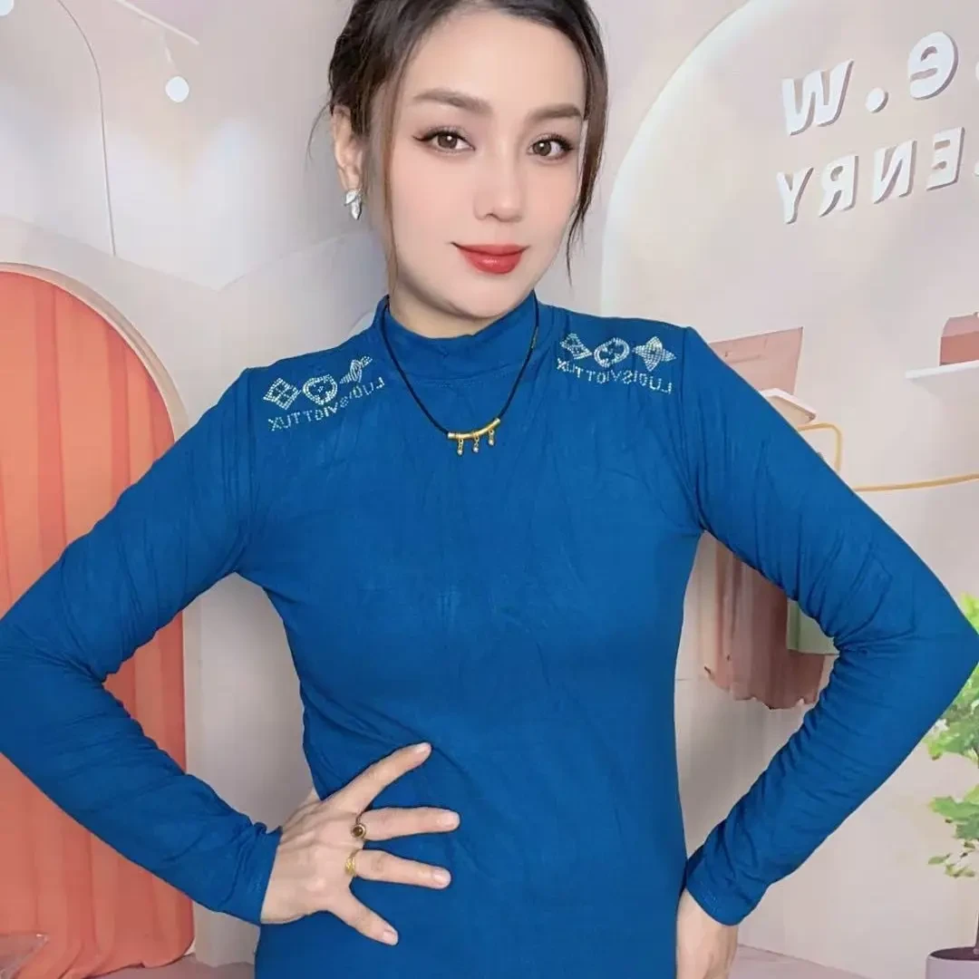 秋冬新款半高领气质保暖内搭中老年妈妈装长袖打底衫