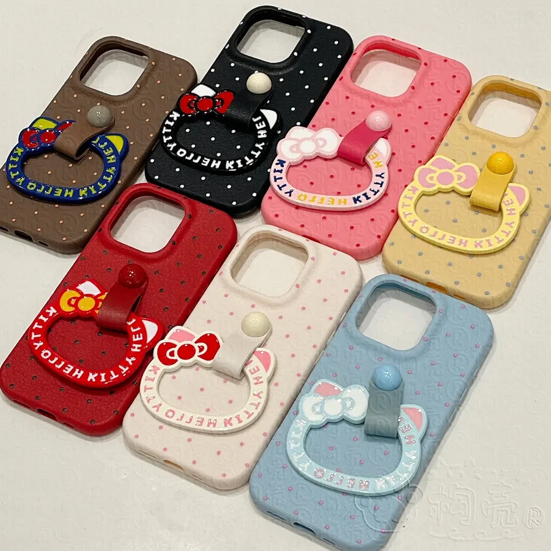 适用皮扣KT猫支架指环苹果16Promax手机壳华为荣耀/OPPO/vivo小米