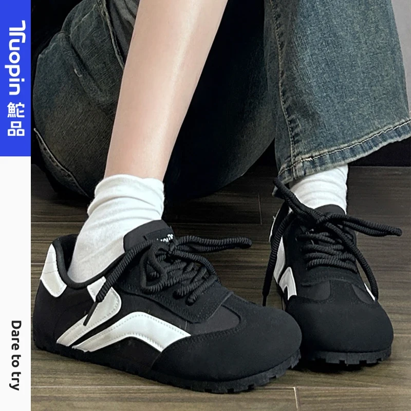 鮀品黑色德训鞋子女鞋夏季透气百搭软底休闲黑色鞋子上班不累脚