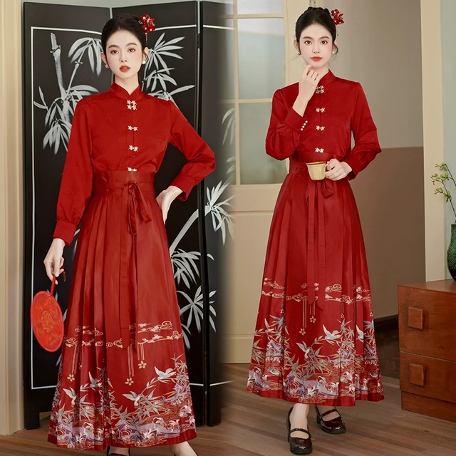 红色结婚马面裙套装大码订婚敬酒服新娘国风中式改良汉服2025新款