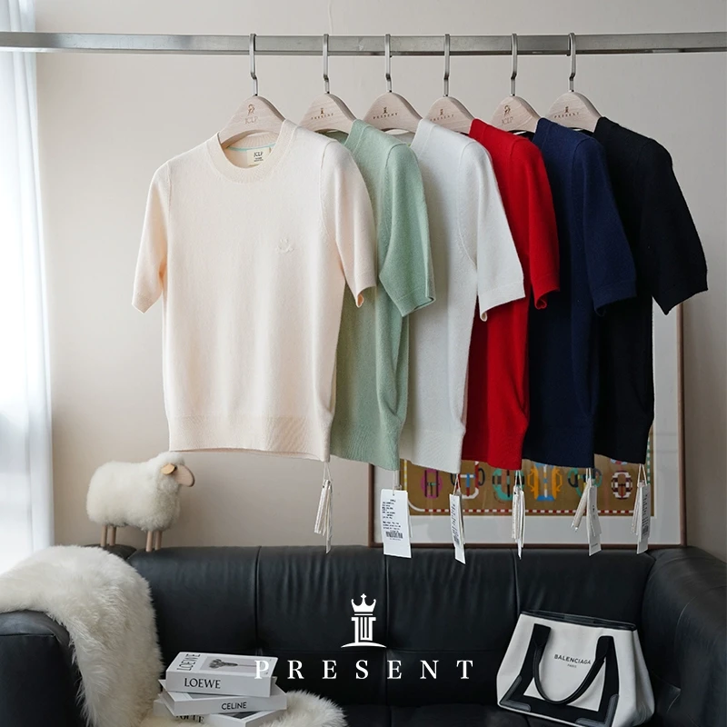 老宝娘家丨J*C匠心100山羊绒笑脸圆领套头短袖针织衫25春新款女