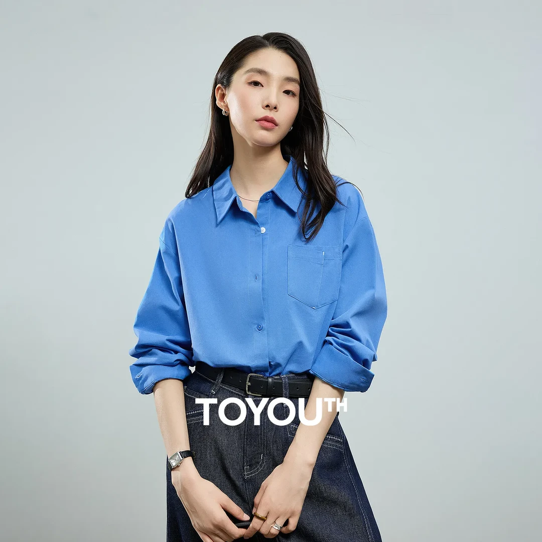 【双11好物节】初语2025早秋时尚百搭通勤风休闲感设计感长袖蓝色衬