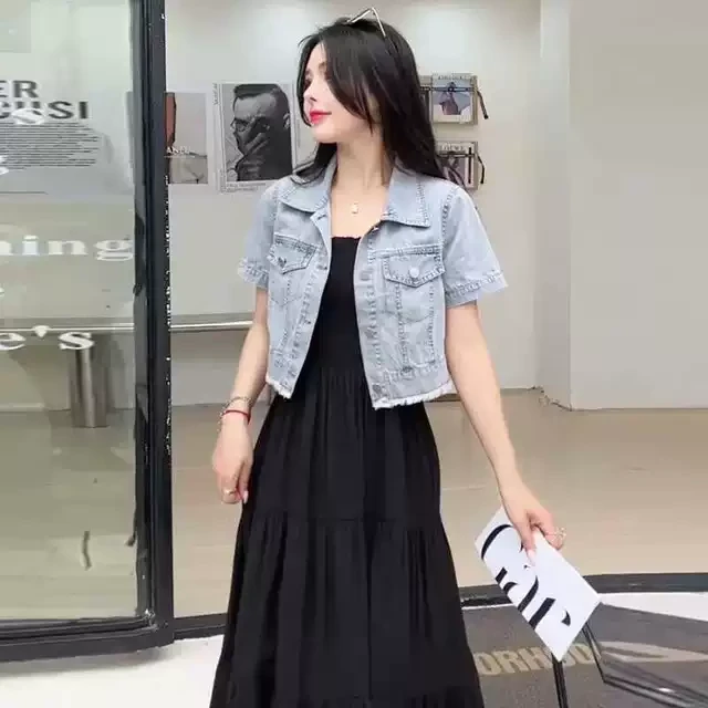 浅色牛仔外套女短袖短款夏季2025新款小个子配吊带裙外搭薄款上衣