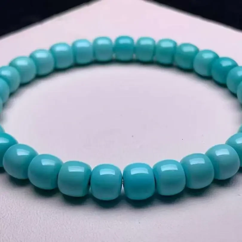 蓝色松石老型桶珠男女款文玩手链绿松石手串