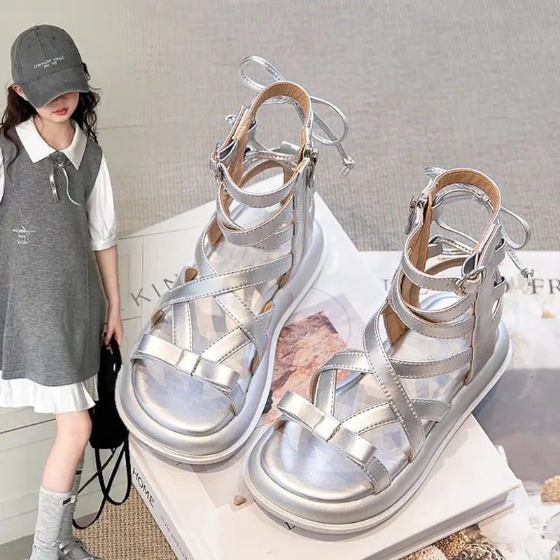 ABC女童凉鞋2025夏季新款儿童公主鞋软底爆款中大童罗马凉鞋