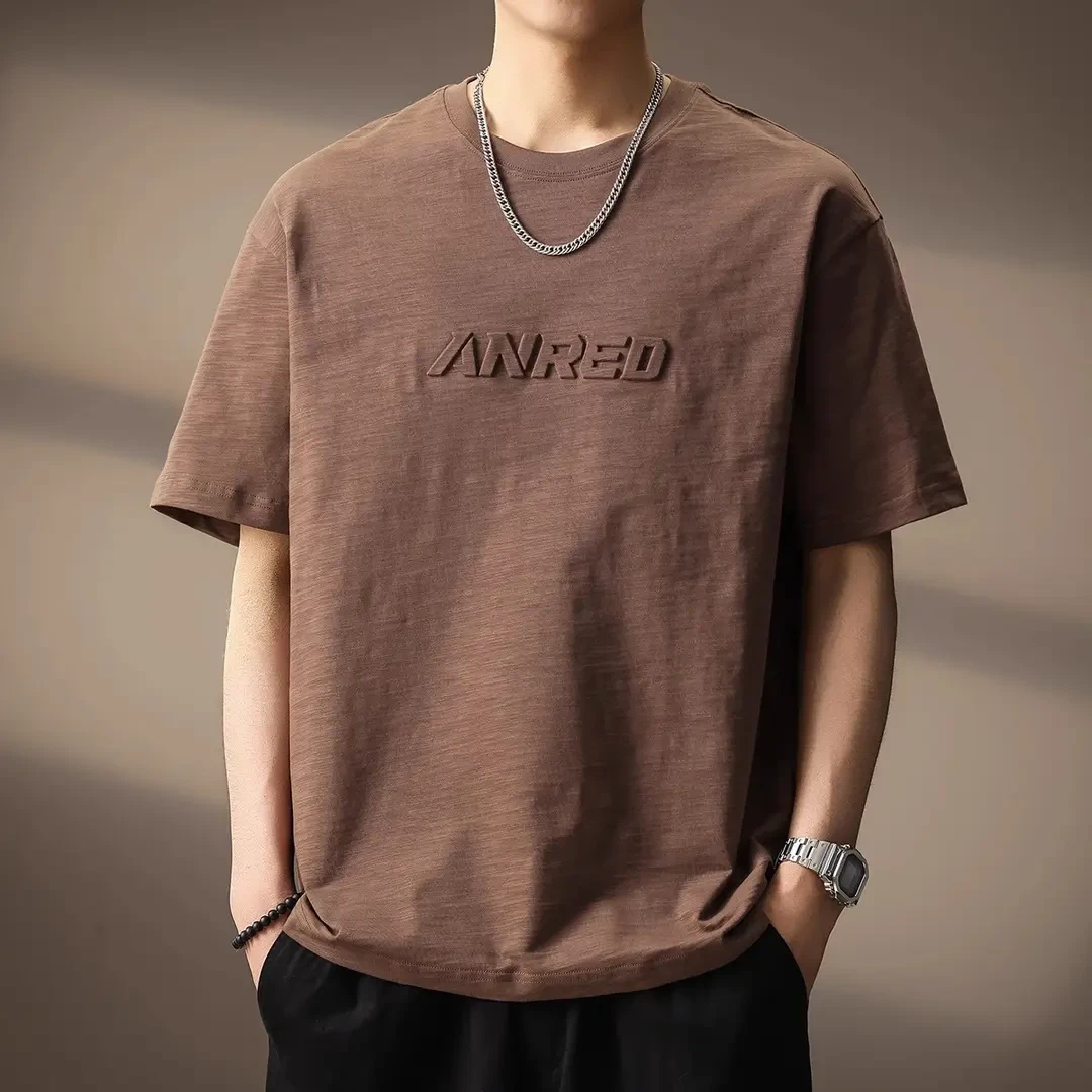 法国Cebrodz高端竹节棉立体钢印体恤男夏季薄款潮牌宽松短袖T恤男