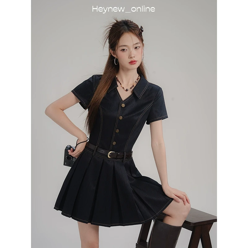 【年底宠粉福利】复古小众Polo领短袖连衣裙女夏季新款瘦-4X428