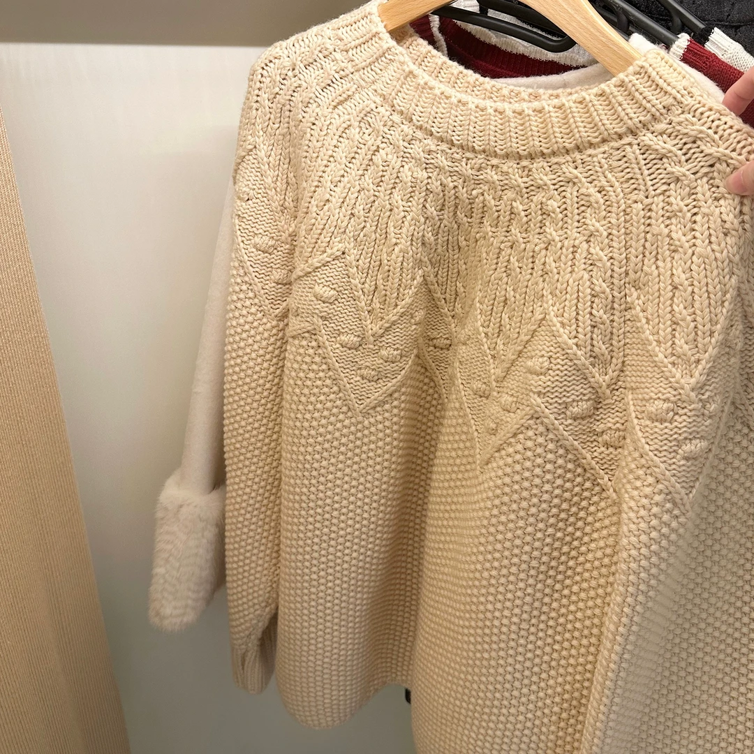 4折 Howalook 丹麦的童话钩花球球复古毛衣 纹理感织法加厚立