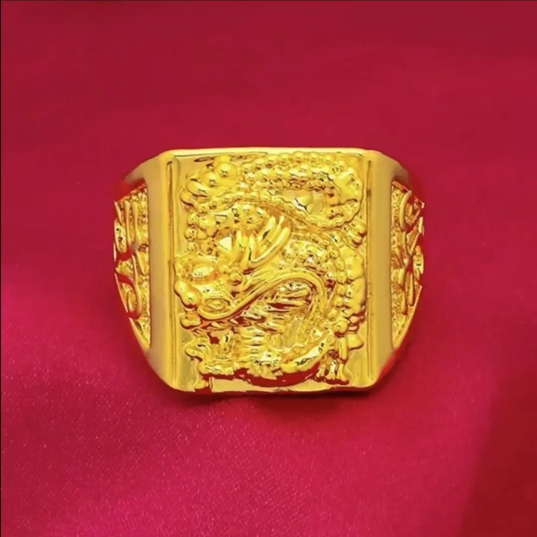 合金戒指 合金戒指 【孟加拉赤金】盘龍方戒2025新款男士时尚高仿黄