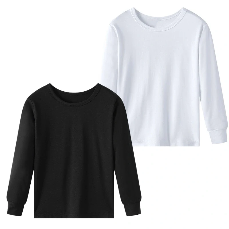 男童女童莫代尔长袖T恤打底衫黑色春秋装儿童纯白色宝宝秋衣童装