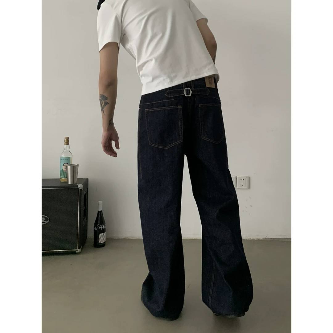 INKNOTS复古巴黎扣直筒原牛原色牛仔裤男女潮牌cleanfit宽松长裤