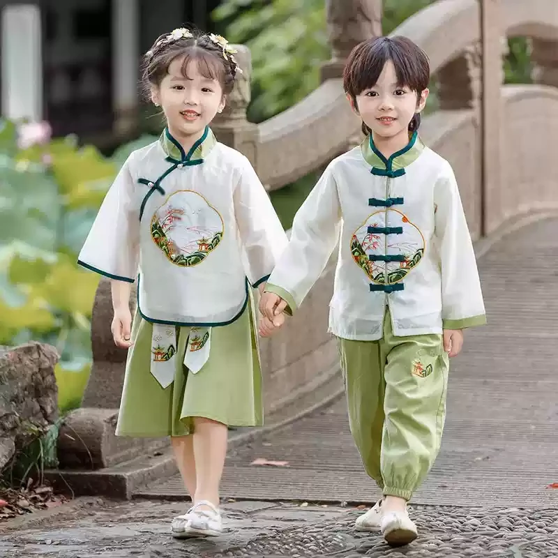 汉服男童新中式儿童春装唐装套装2025新款女童国风古装夏季表演服