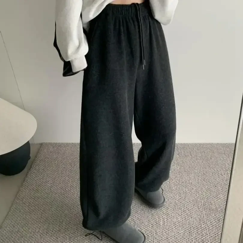 秋冬新款加绒加厚韩系慵懒阔腿显瘦休闲裤