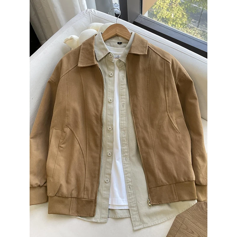 卡其色纯棉水洗工装夹克男春秋cleanfit痞帅高级感美拉德短款外套