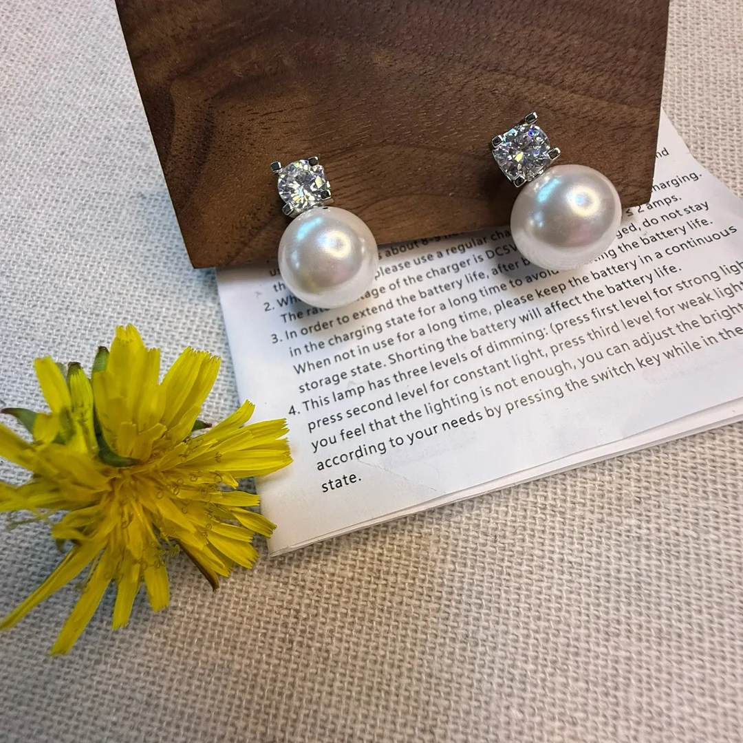 铜合金仿珍珠耳饰 戴妃经典施家同款珍珠耳钉复古名媛加锆石