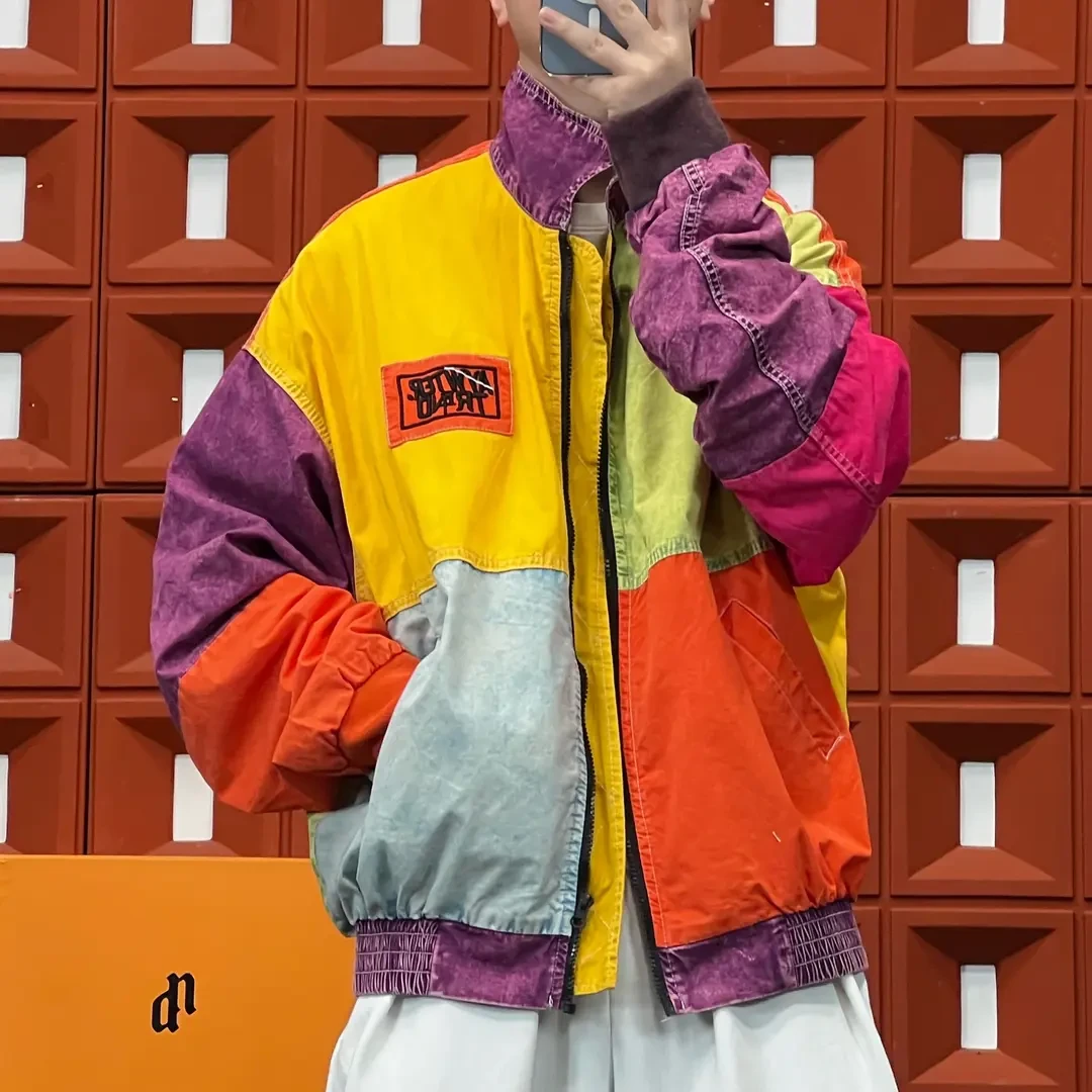 HK&NB x 艺术家系列 宽松时尚情侣潮流街头撞色七彩虹夹克外套